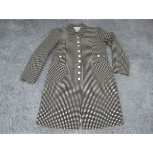 Vesti Coat Womens 14 Black White Polka Dot Long Button Front Pockets Lined
